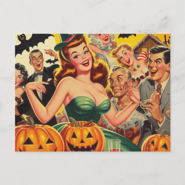 Cartão Postal Ilustração de Vintage Halloween (Frente)