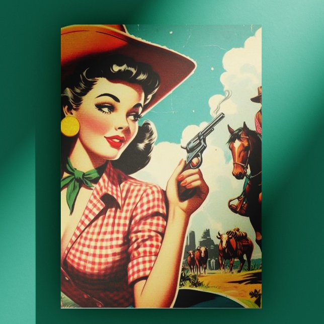 Cartão Postal Ilustração de Vintage Pulp Cowgirl (Criador carregado)