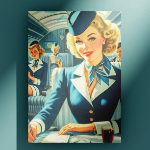 Cartão Postal Ilustração de Vintage Stewardess