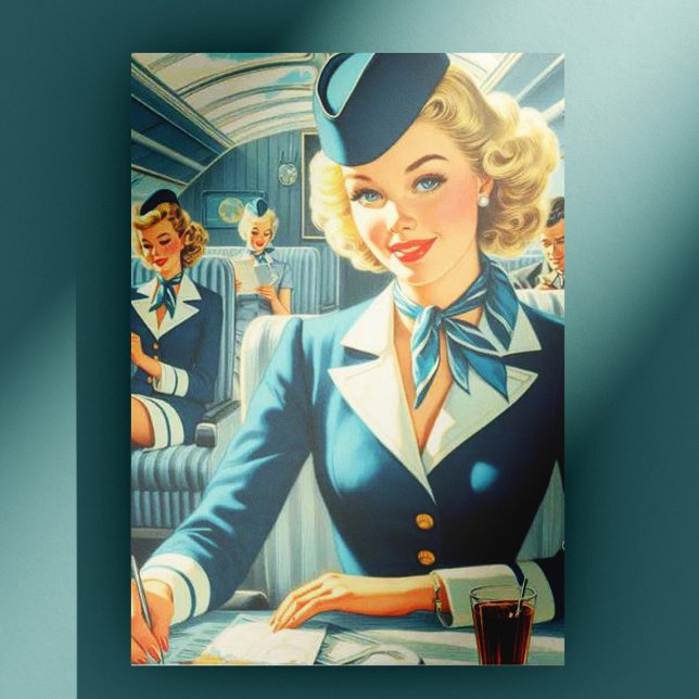 Cartão Postal Ilustração de Vintage Stewardess (Criador carregado)