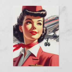 Cartão Postal Ilustração de Vintage Stewardess