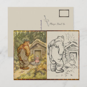 Cartão Postal Ilustração de Vintagem de Urso a Cor