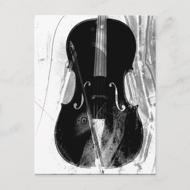Cartão Postal Ilustração de violoncelo preto e branco (Frente)