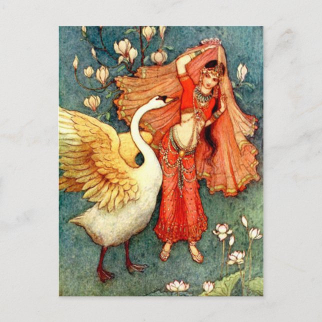 Cartão Postal Ilustração de Warwick Goble Swan Maiden (Frente)