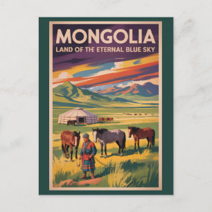 Cartão Postal Ilustração de yurt de cavalos da Mongólia Arte de 