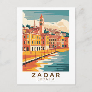 Cartão Postal Ilustração de Zadar Croácia Arte de Viagem Vintage