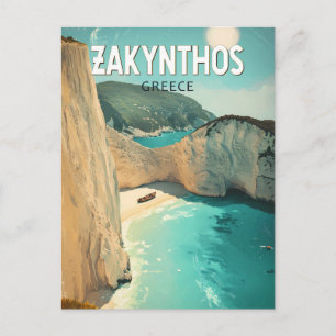 Cartão Postal Ilustração de Zakynthos Grécia Arte de Viagem Vint
