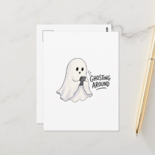 Cartão Postal Ilustração Divertida de Halloween com Fantasma