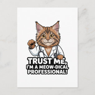 Cartão Postal Ilustração Divertida de Humor de Gato Veterinário