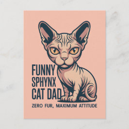 Cartão Postal Ilustração Divertida de Pai de Gato Sphynx