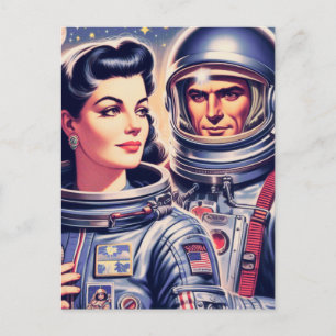 Cartão Postal Ilustração do Astronauta Vintage