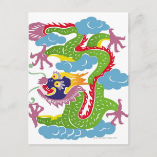 Cartão Postal Ilustração do avião de dragão chinês