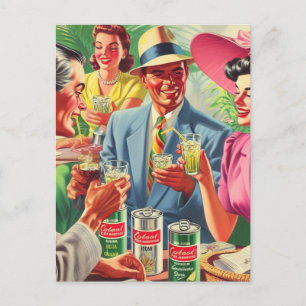 Cartão Postal Ilustração do Bar Vintage Peolpe 1950s