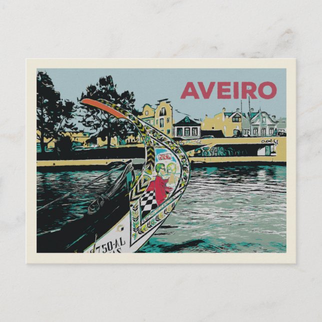 Cartão Postal "Ilustração do barco Moliceiro em Aveiro Portugal (Frente)