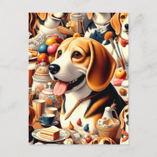 Cartão Postal Ilustração do Beagle do Cute Retroativo