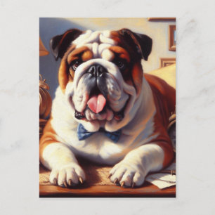 Cartão Postal Ilustração do Bulldog Inglês Vintage