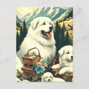 Cartão Postal Ilustração do Cão em Pirenéus Excelentes Vintage