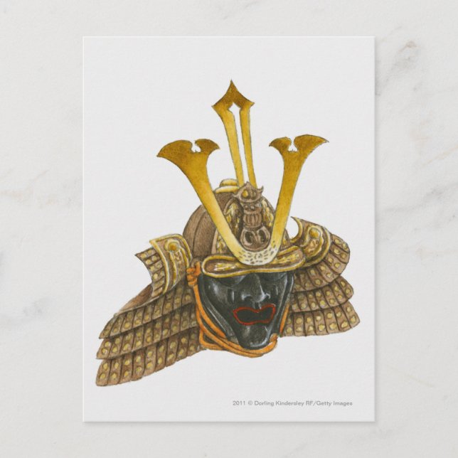 Cartão Postal Ilustração do capacete samurai do século XVI (Frente)