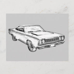 Cartão Postal Ilustração do Carro Muscular Plymouth Roadrunner