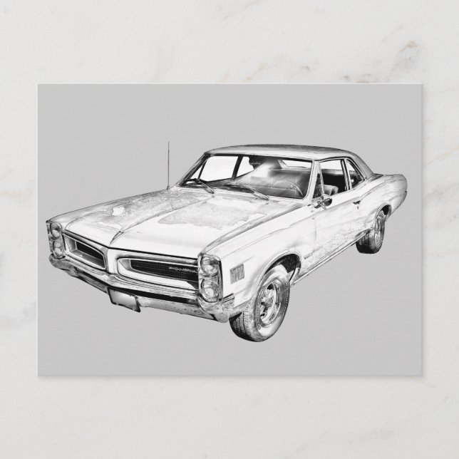 Cartão Postal Ilustração do Carro Pontiac Lemans 1966 (Frente)