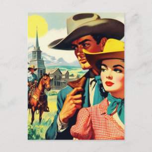 Cartão Postal Ilustração do Casal Vintage Country