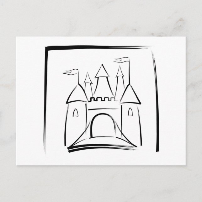 Cartão Postal Ilustração do Castelo com Drawbridge (Frente)