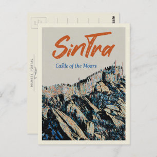 Cartão Postal Ilustração do castelo Sintra Moors Portugal
