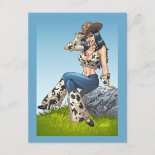 Cartão Postal Ilustração Do Chapéu Da Cowboy Dando Uma Vaca