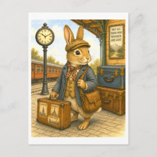 Cartão Postal Ilustração do Coelho Viajante