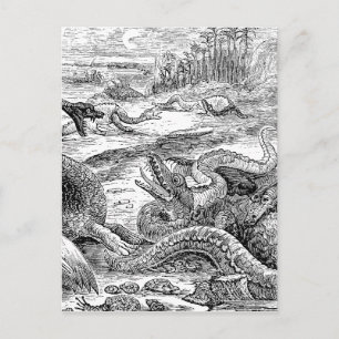 Cartão Postal Ilustração do Dinossauro Vintage dos anos 1800 -