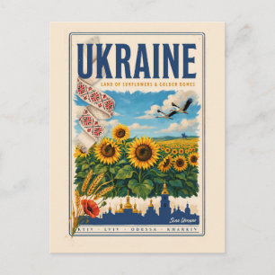Cartão Postal Ilustração do Domo Dourado do Girassol da Ucrânia 