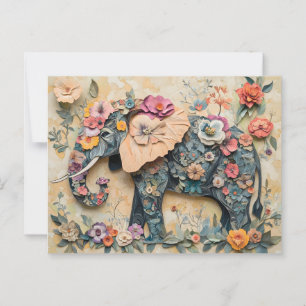 Cartão Postal Ilustração do Elefante Floral