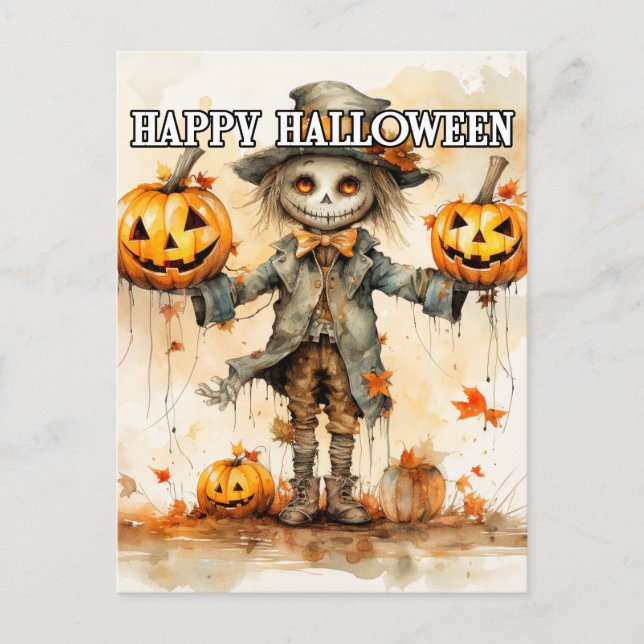 Cartão Postal Ilustração do Espantalho do Super Bonito Halloween (Frente)