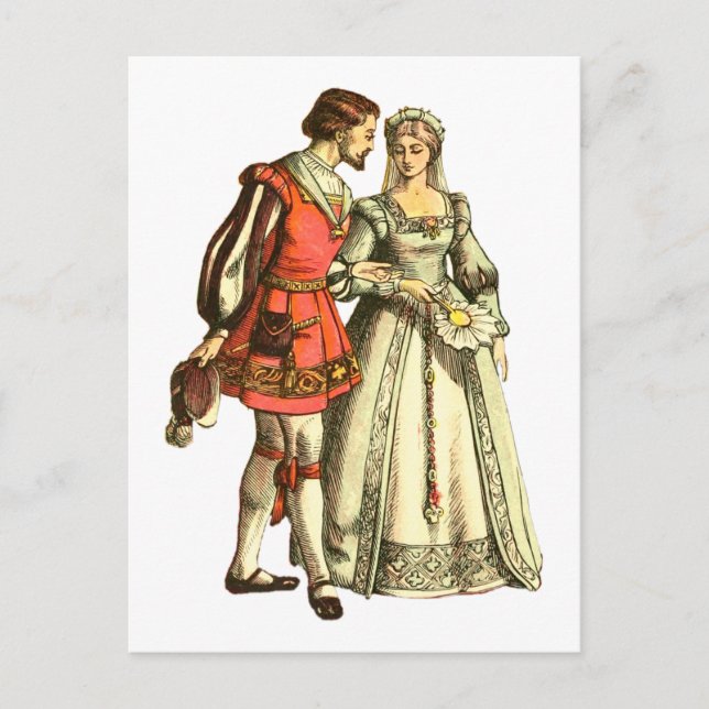 Cartão Postal Ilustração do Estilo Medieval ~ Senhor e Senhora (Frente)