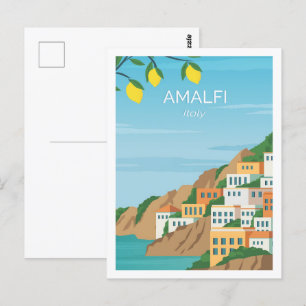 Cartão Postal Ilustração do famoso local de viagem Amalfi Itália