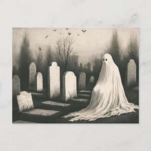 Cartão Postal Ilustração do Fantasma em Graveyard Spooky Vintage