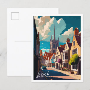 Cartão Postal Ilustração do Lacock England Viagem Vintage