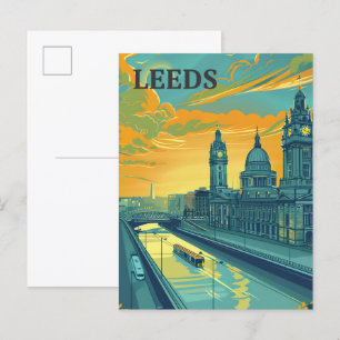 Cartão Postal Ilustração do Leeds Yorkshire Vintage Retro Viagem