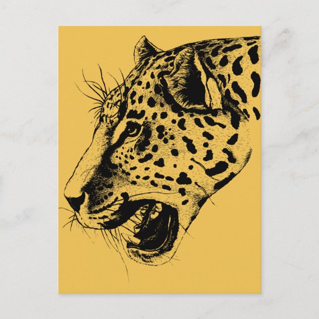 Cartão Postal Ilustração do Leopardo Desenhado à Mão Negra e Ama (Frente)