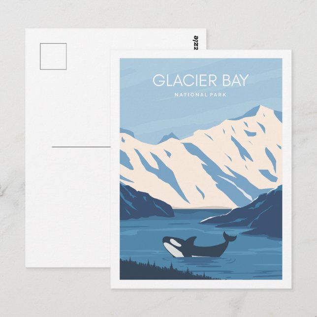 Cartão Postal Ilustração do Local de Viagem do Glacier Bay Alask (Frente/Verso)