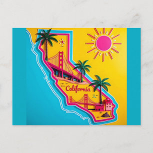Cartão Postal Ilustração do Mapa de Pontos Turísticos da Califór