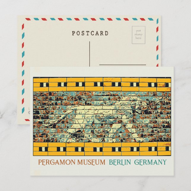 Cartão Postal Ilustração do Museu Pérgamo de Berlim Alemanha Pos (Frente/Verso)