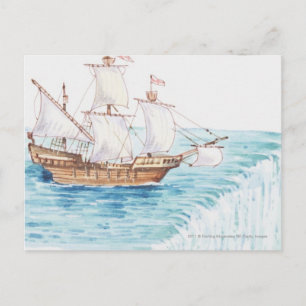 Cartão Postal Ilustração do navio que se aproxima do bordo da ca