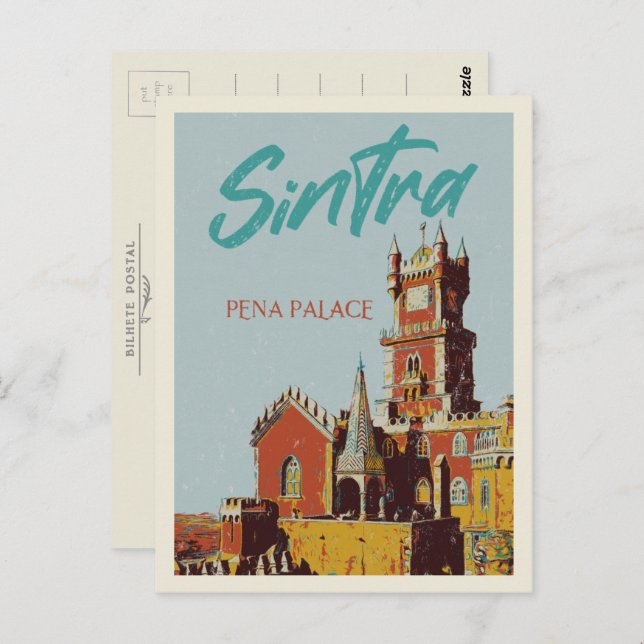 Cartão Postal Ilustração do palácio de Sintra Pena Portugal (Frente/Verso)