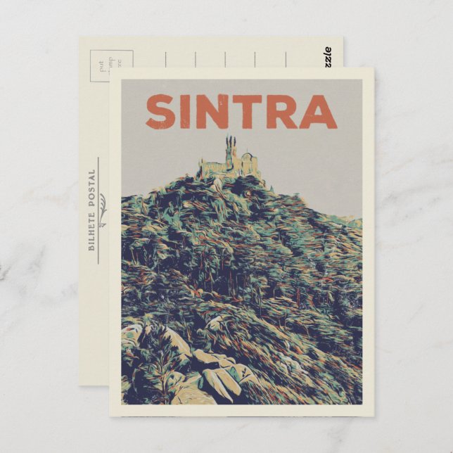 Cartão Postal Ilustração do Palácio Sintra Pena Portugal (Frente/Verso)