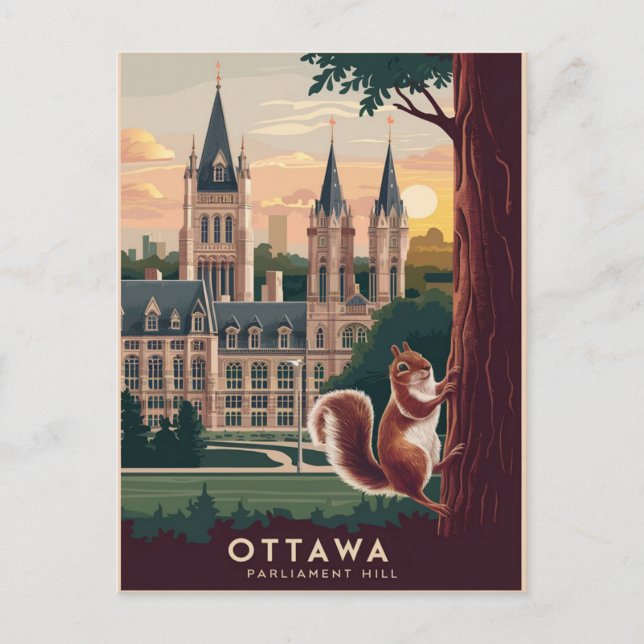 Cartão Postal Ilustração do Parlamento de Ottawa (Frente)
