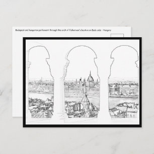 Cartão Postal Ilustração do Parlamento húngaro e Budapeste