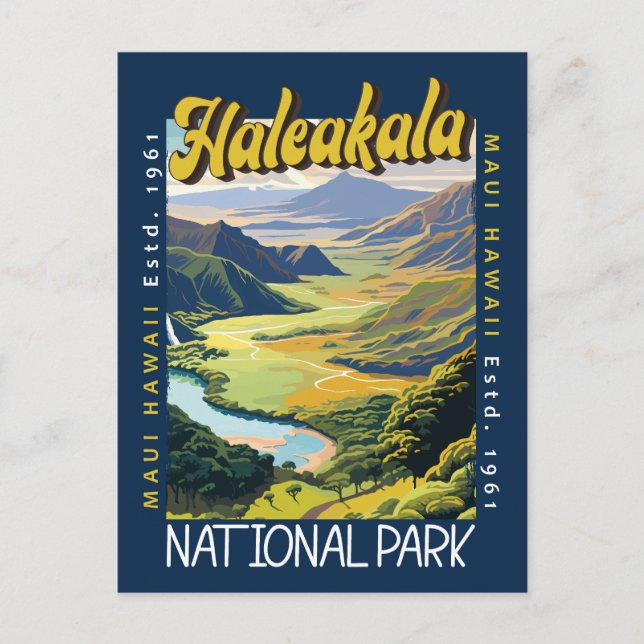 Cartão Postal Ilustração do Parque Nacional de Haleakala Afastad (Frente)
