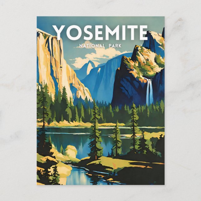 Cartão Postal Ilustração do Parque Nacional Yosemite, retrô Aest (Frente)
