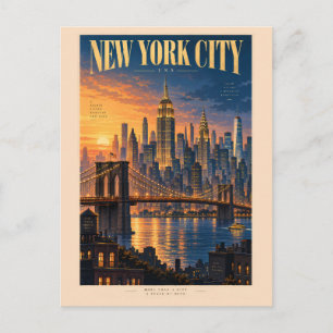 Cartão Postal Ilustração do Pôr do Sol da Cidade de Nova York Ar